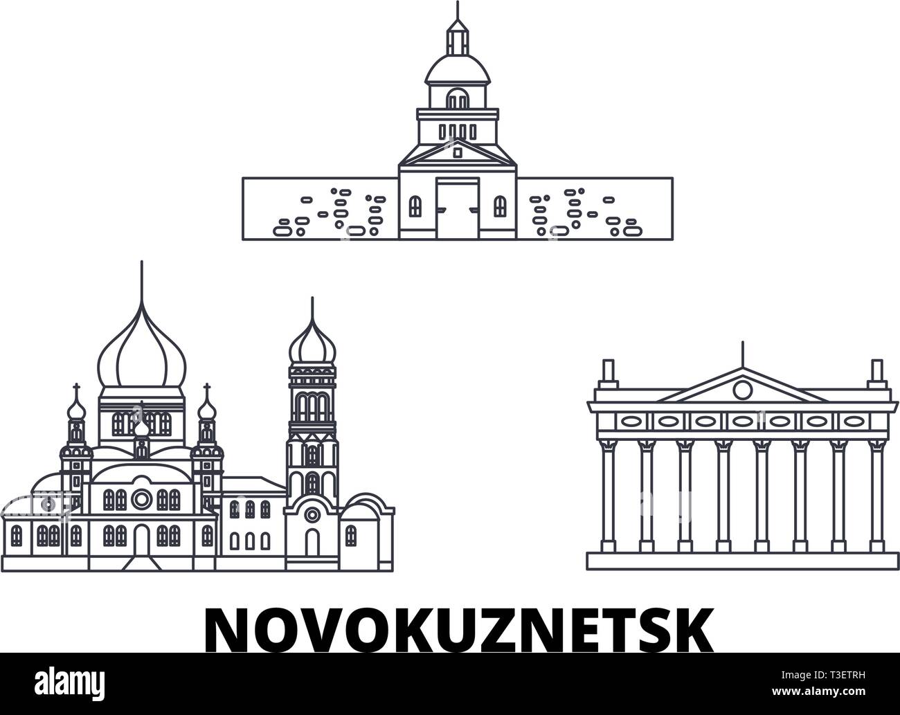 Russia, Novokuznetsk line travel skyline set. Russia, Novokuznetsk outline city vector illustration, symbol, travel sights, landmarks. Stock Vector