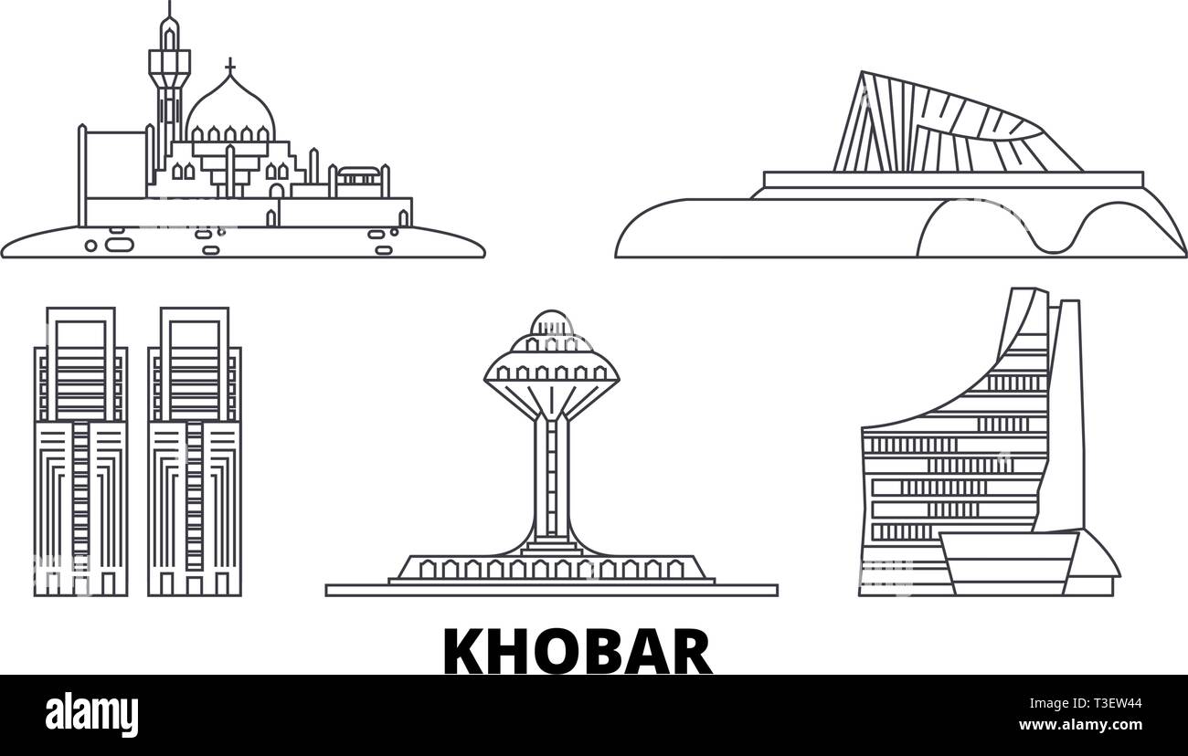 Saudi Arabia, Khobar line travel skyline set. Saudi Arabia, Khobar outline city vector illustration, symbol, travel sights, landmarks. Stock Vector