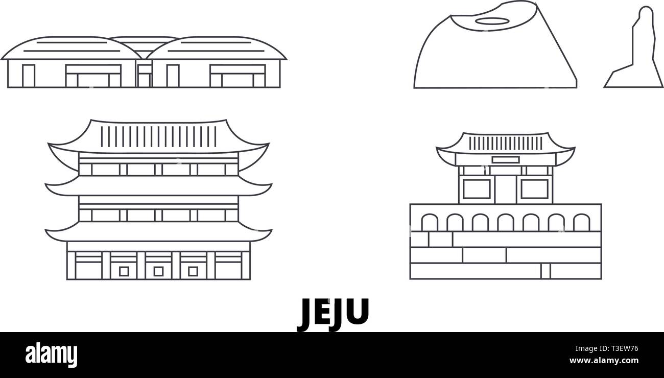 South Korea, Jeju line travel skyline set. South Korea, Jeju outline city vector illustration, symbol, travel sights, landmarks. Stock Vector