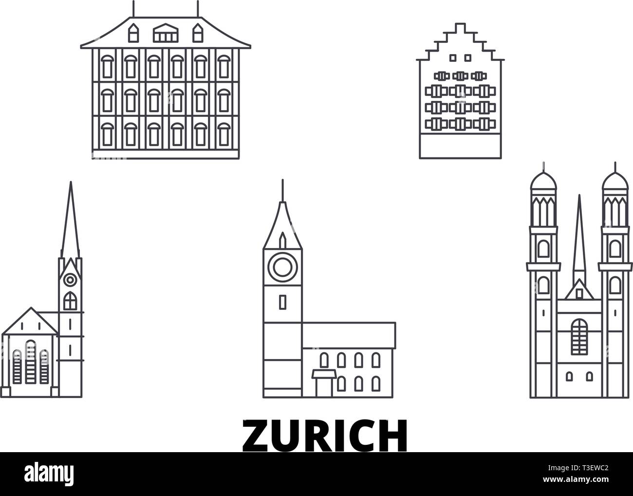 Switzerland, Zurich line travel skyline set. Switzerland, Zurich outline city vector illustration, symbol, travel sights, landmarks. Stock Vector