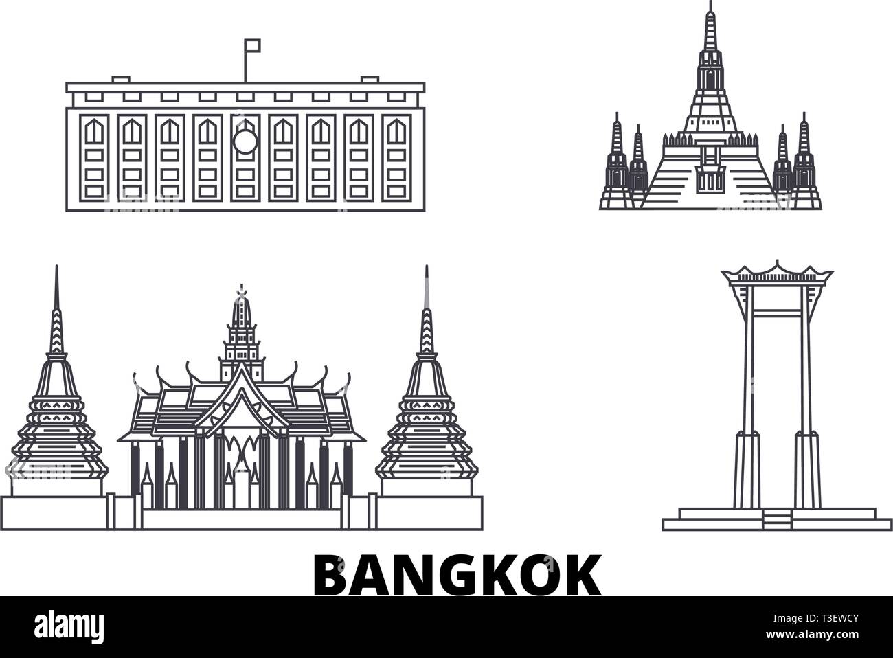 Thailand, Bangkok line travel skyline set. Thailand, Bangkok outline city vector illustration, symbol, travel sights, landmarks. Stock Vector