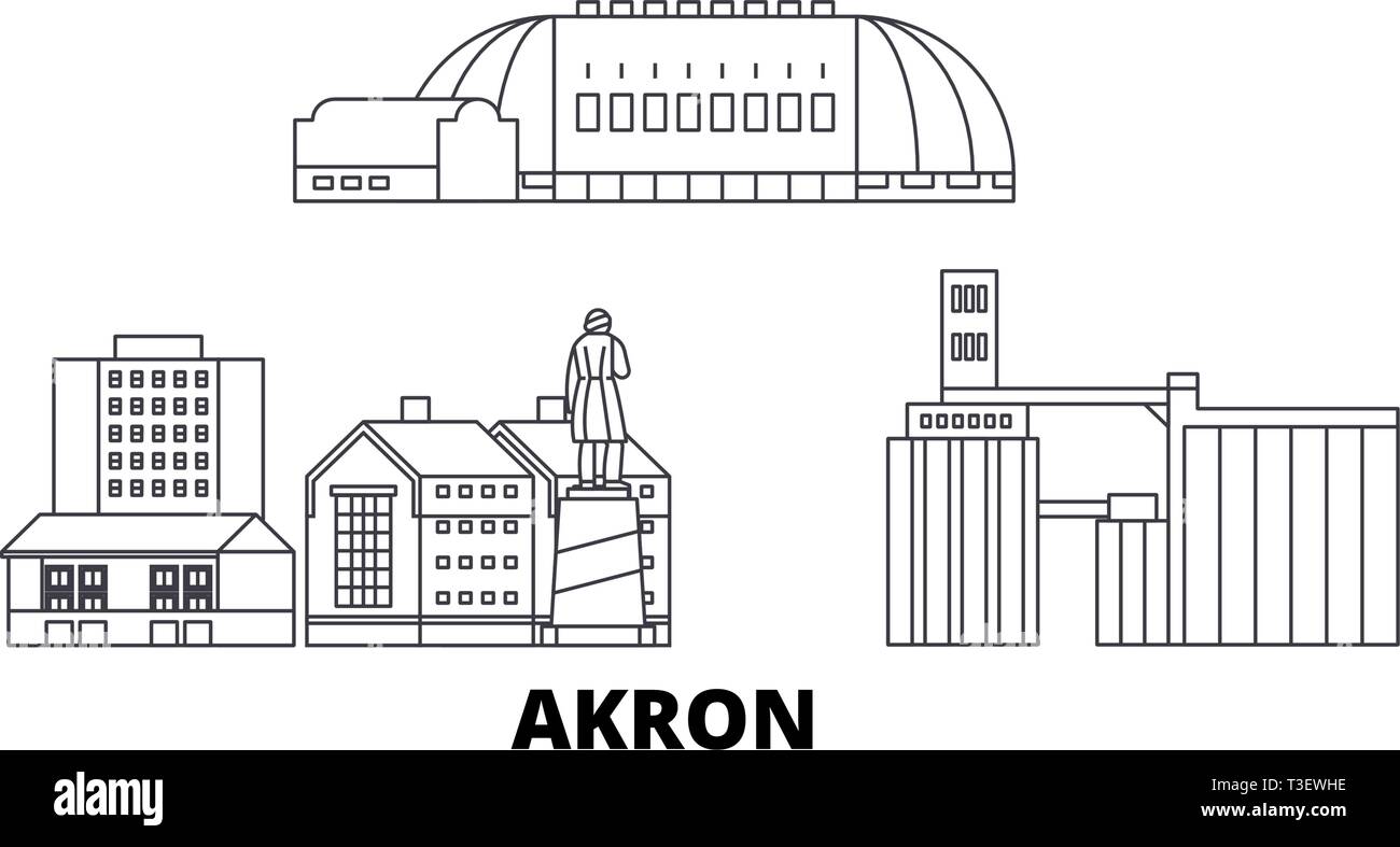 United States, Akron line travel skyline set. United States, Akron