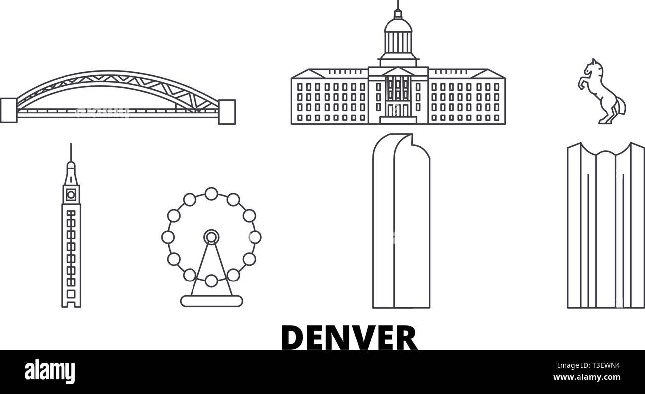 United States, Denver line travel skyline set. United States, Denver outline city vector illustration, symbol, travel sights, landmarks. Stock Vector