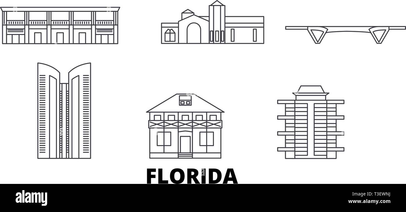 United States Fort Lauderdale Line Travel Skyline Set United States