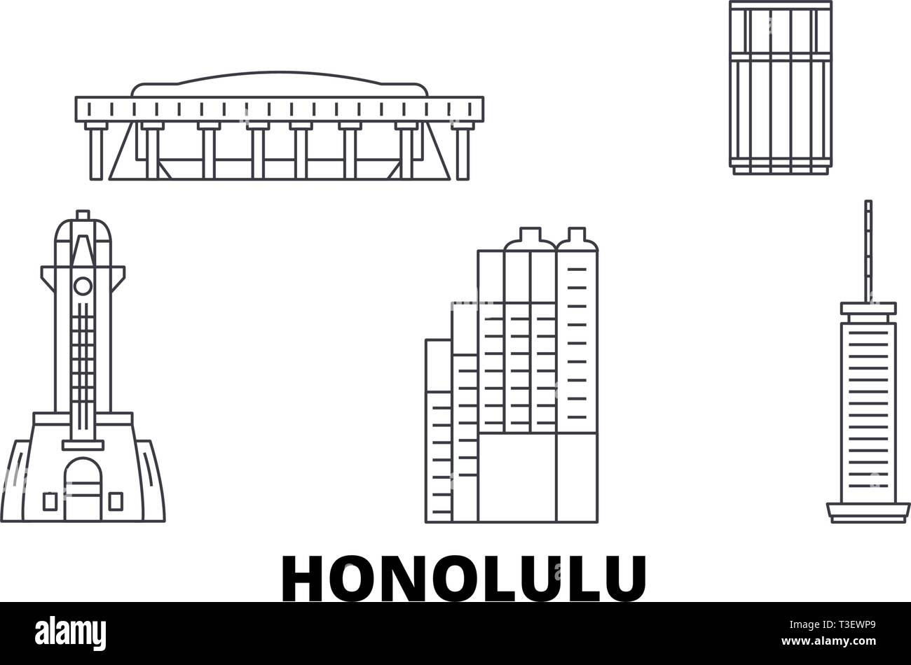 United States, Honolulu line travel skyline set. United States, Honolulu outline city vector illustration, symbol, travel sights, landmarks. Stock Vector