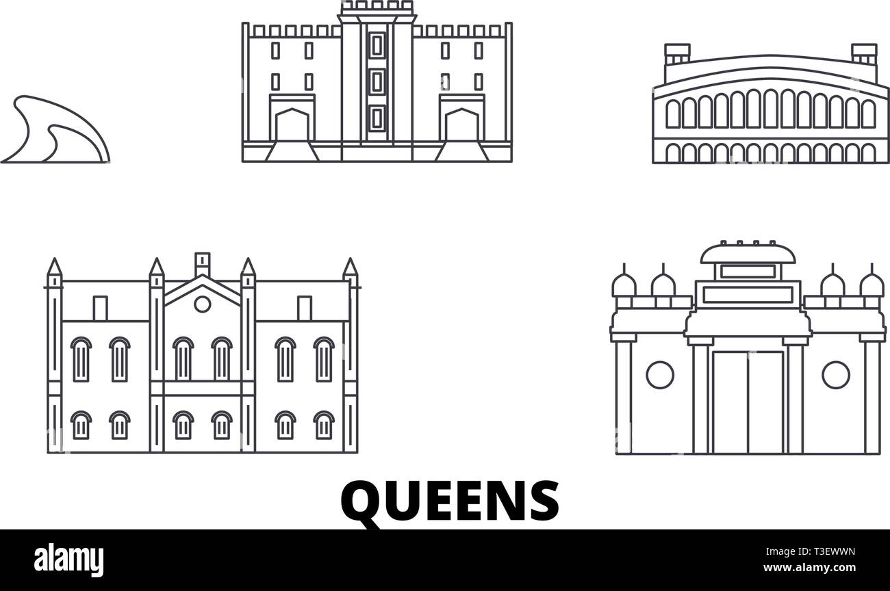United States, New York Queens line travel skyline set. United States, New York Queens outline city vector illustration, symbol, travel sights Stock Vector