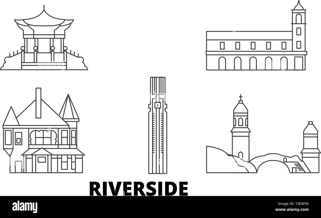 United States, Riverside line travel skyline set. United States