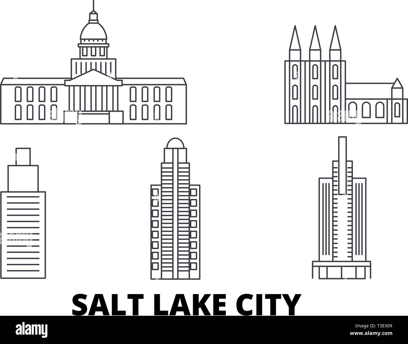United States, Salt Lake City line travel skyline set. United States, Salt Lake City outline city vector illustration, symbol, travel sights Stock Vector