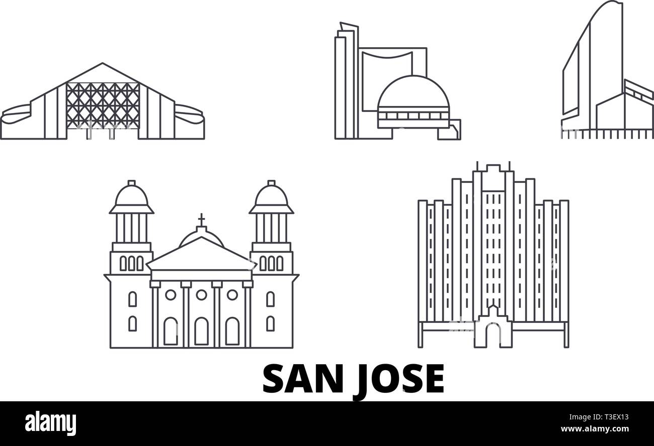 United States, San Jose line travel skyline set. United States, San