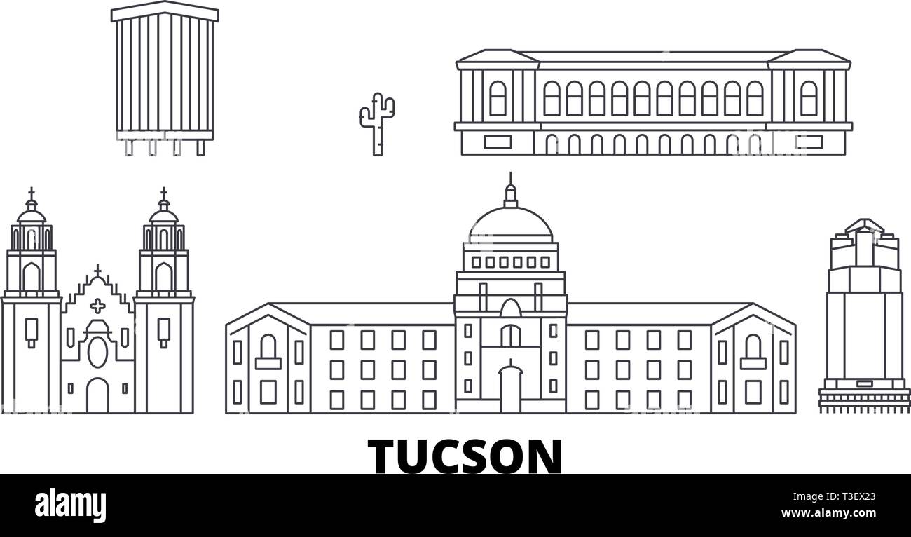 United States, Tucson line travel skyline set. United States, Tucson outline city vector illustration, symbol, travel sights, landmarks. Stock Vector