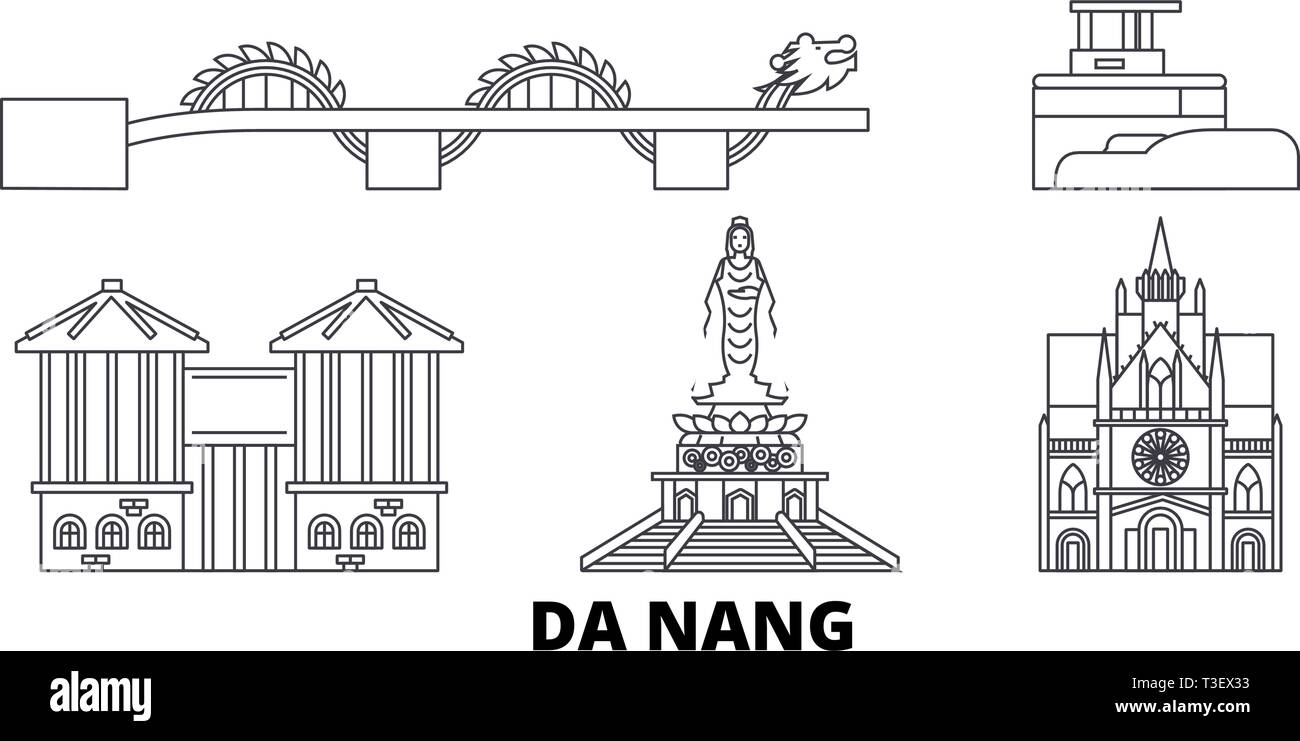 Vietnam, Da Nang line travel skyline set. Vietnam, Da Nang outline city vector illustration, symbol, travel sights, landmarks. Stock Vector