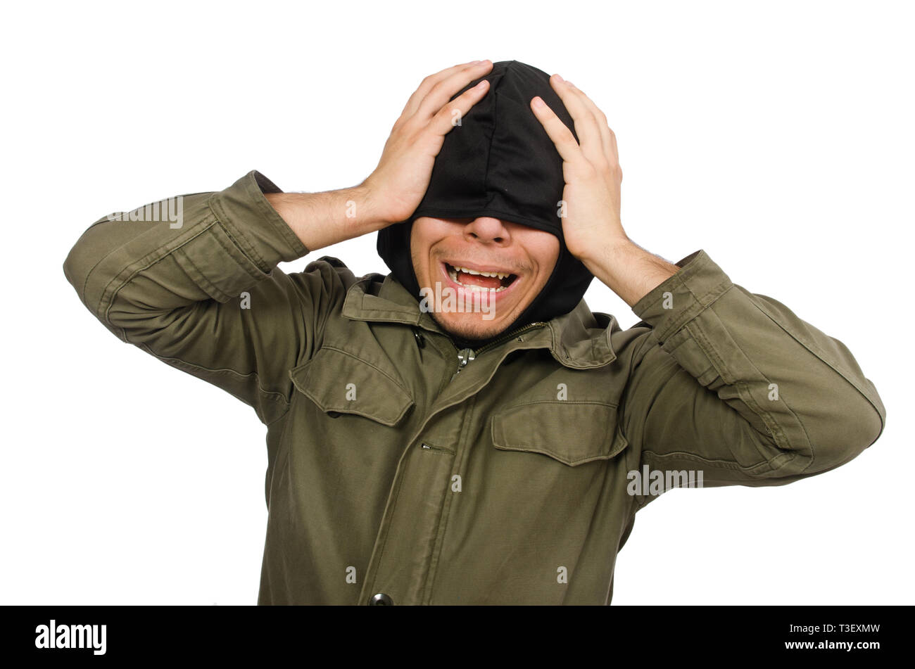 Criminal wearing mask isolated on white Stock Photo - Alamy