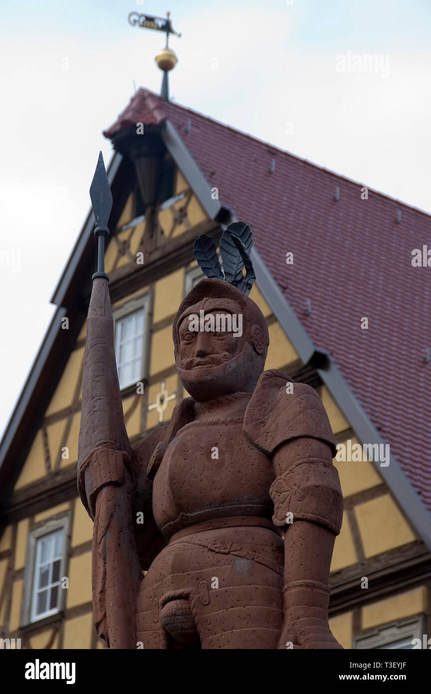 Bad Mergentheim Germany,  1926 statue of Teutonic knight is the town's emblem Stock Photo
