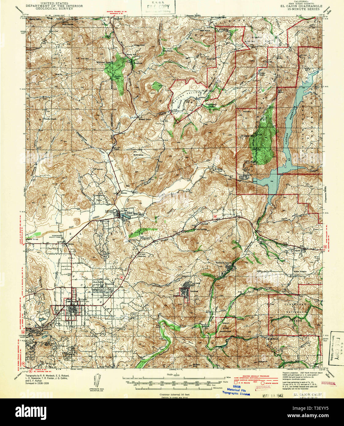 Map Of El Cajon Hi Res Stock Photography And Images Alamy   Usgs Topo Map California Ca El Cajon 297390 1942 62500 Restoration T3EYY5 