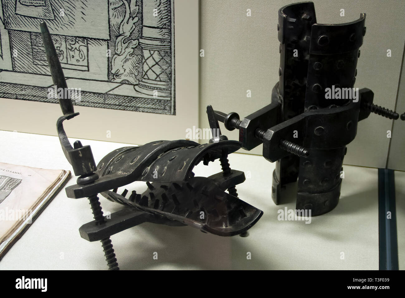 Rothenburg ob der Tauber Germany Sep 17 2008, leg screws or spanish boots displayed at the kriminal museum Stock Photo