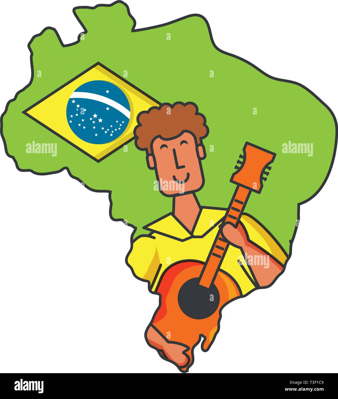 man brazilian dancer with guitar and map of brazil vector illustration ...