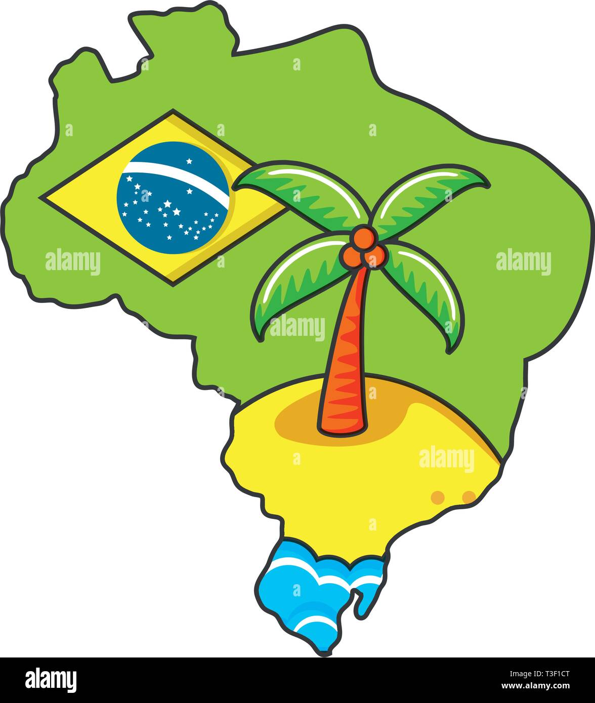 map of brazil with palm tree vector illustration design Stock Vector ...