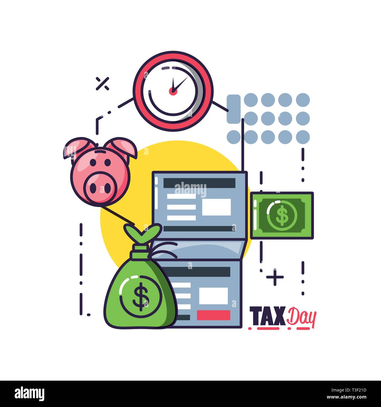 tax day with document and set icons vector illustration design Stock ...