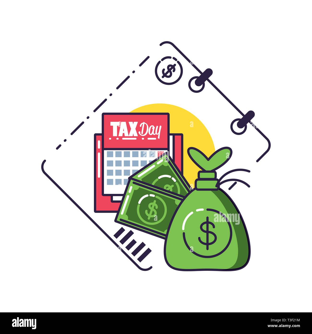 tax day with money bag and set icons vector illustration design Stock ...