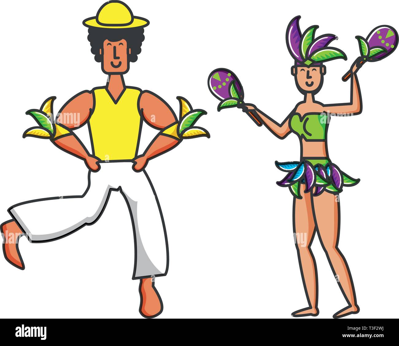 couple brazilian dance with maracas vector illustration design Stock