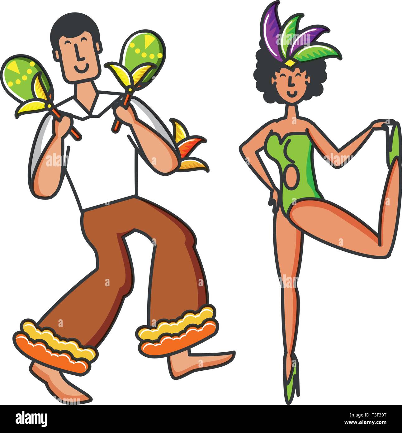 couple brazilian dance with maracas vector illustration design Stock