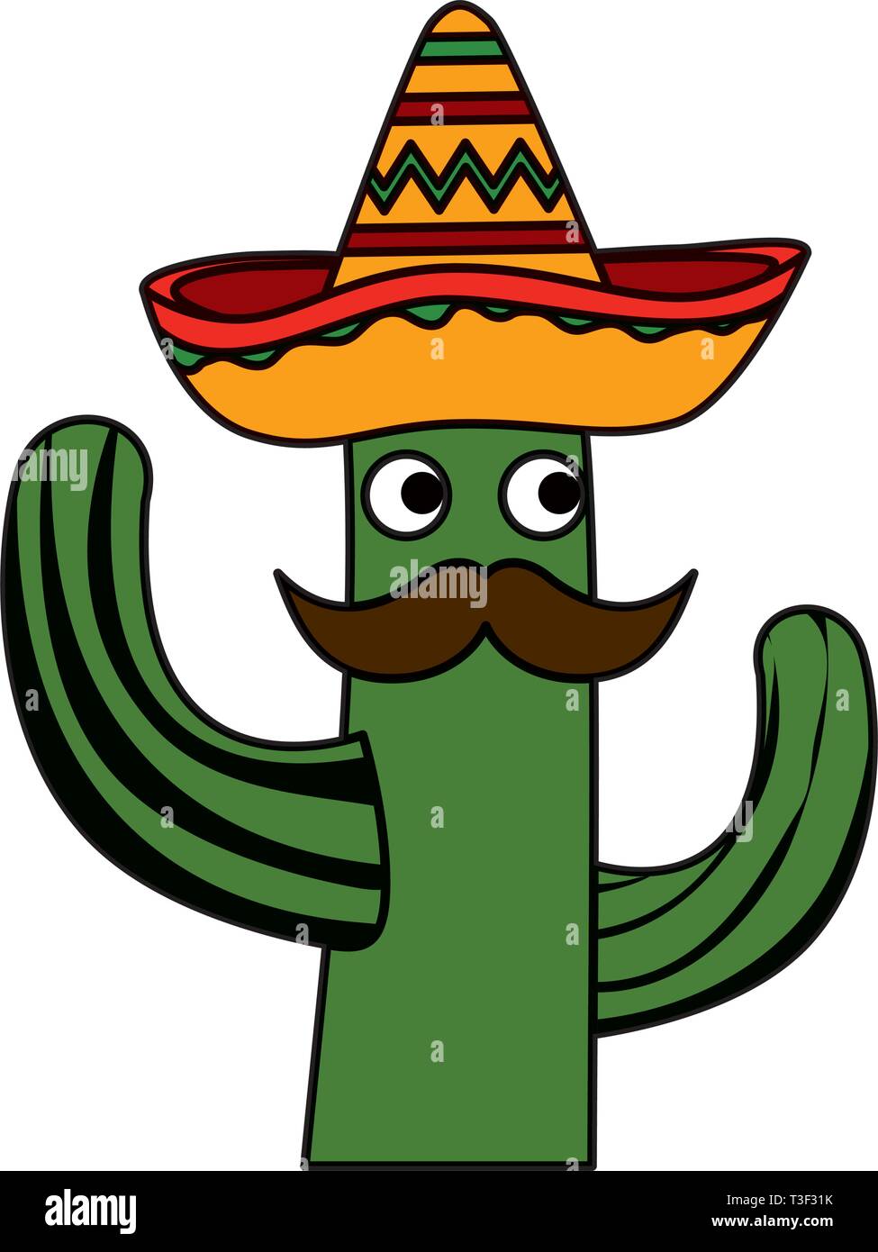 cactus with mexican hat and mustache character Stock Vector Image & Art ...