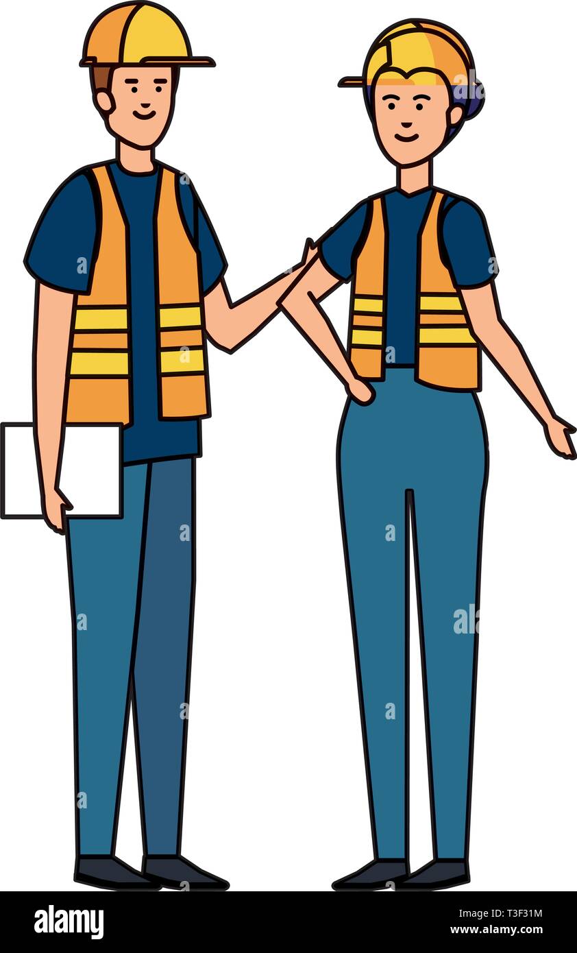 couple builders workers with helmets Stock Vector Image & Art - Alamy