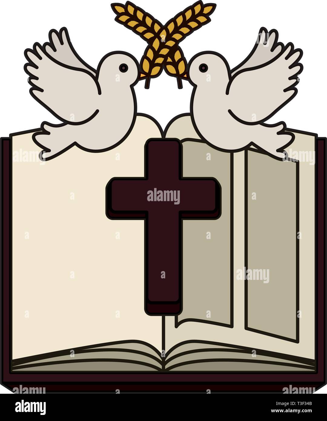 holy bible with wooden cross and doves Stock Vector