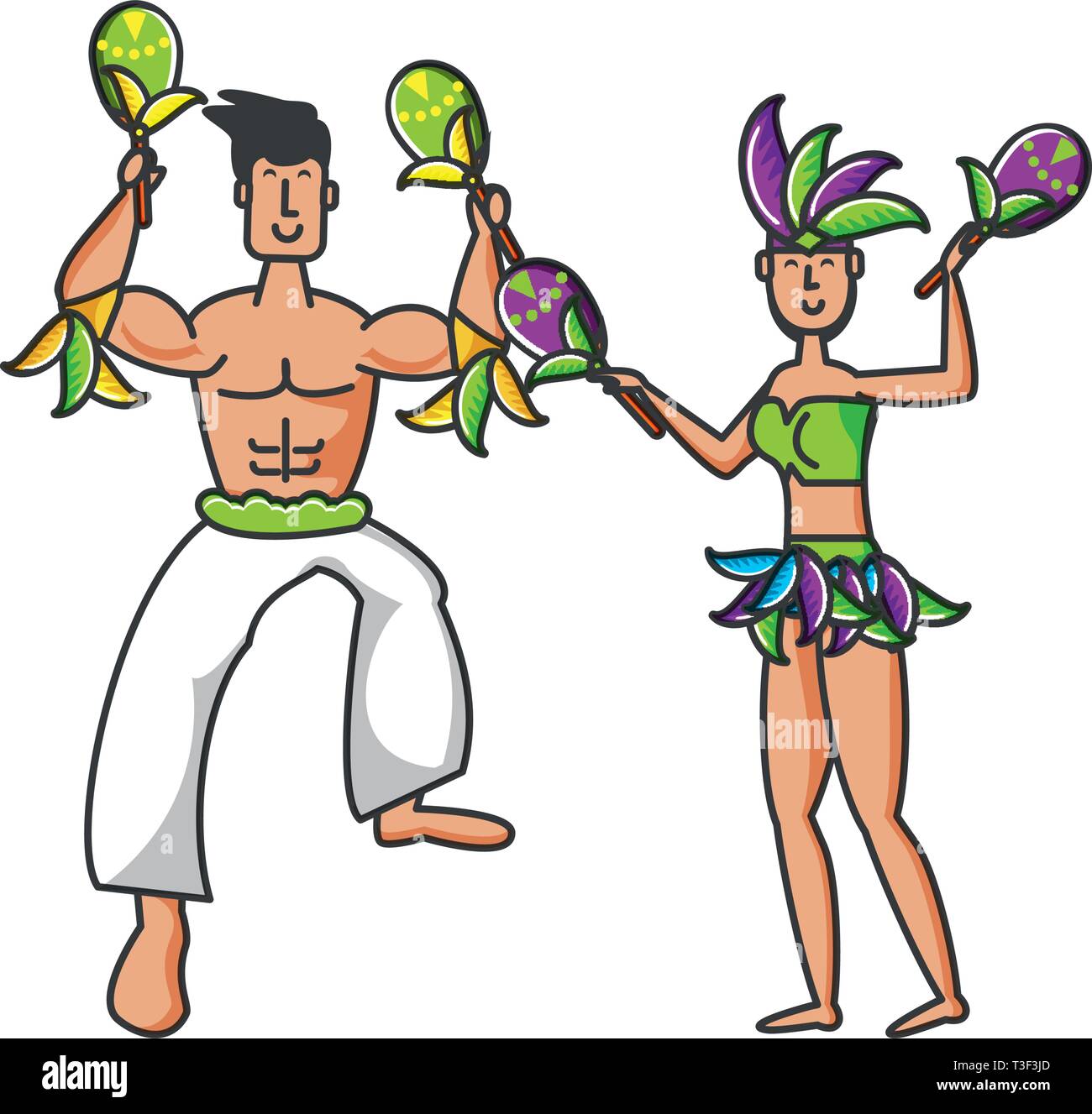 couple brazilian dance with maracas vector illustration design Stock
