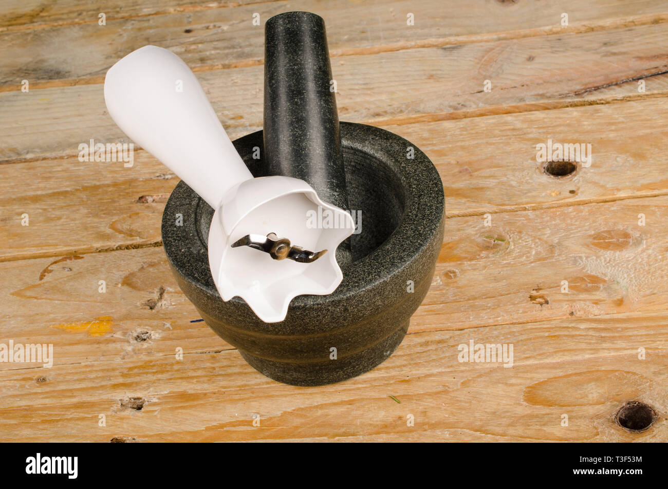 Heavy stone mortar and pestle vs modern blender, an old vs new concept