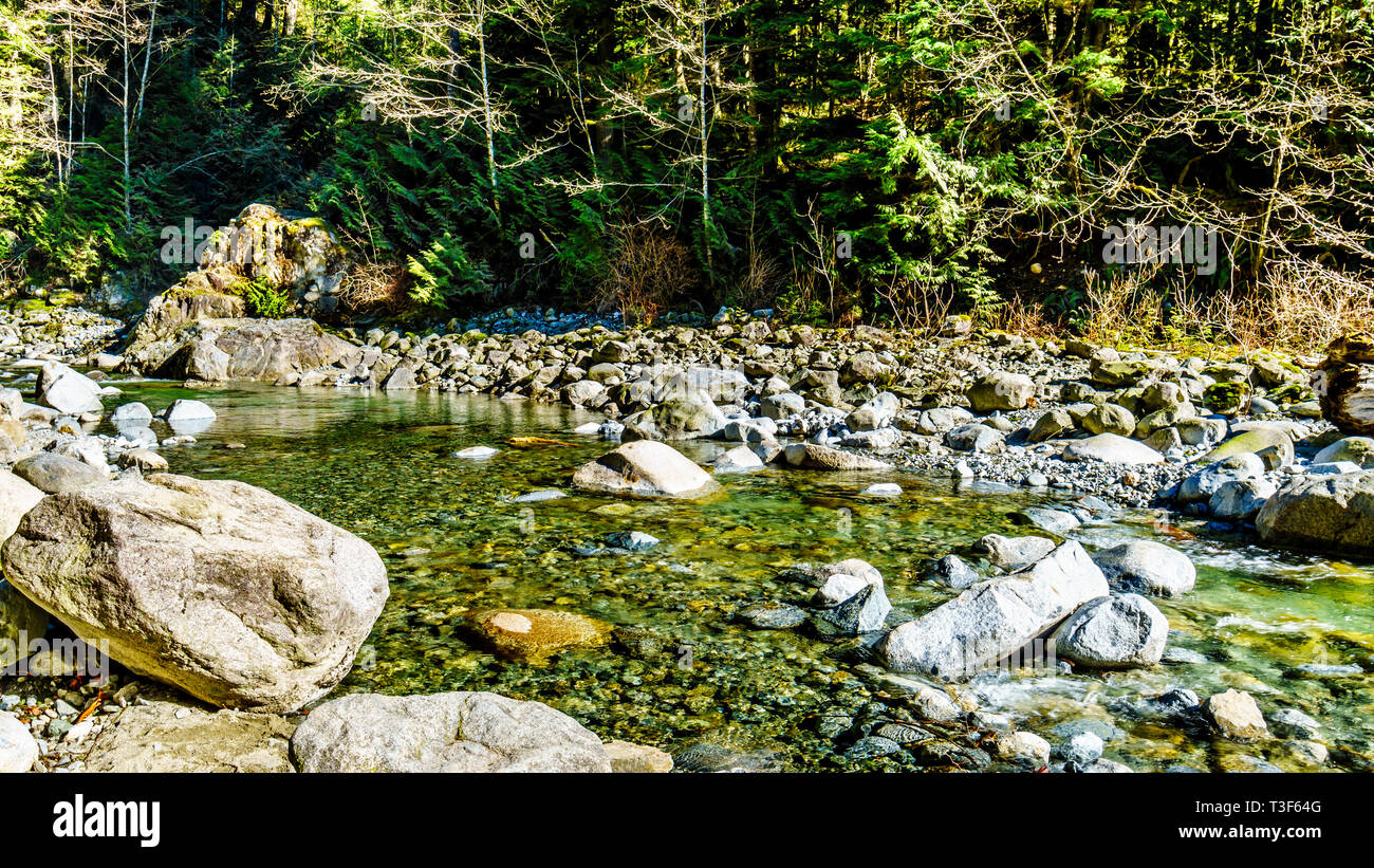 Boulders in the clear water of Cascade Creek right after the falls in