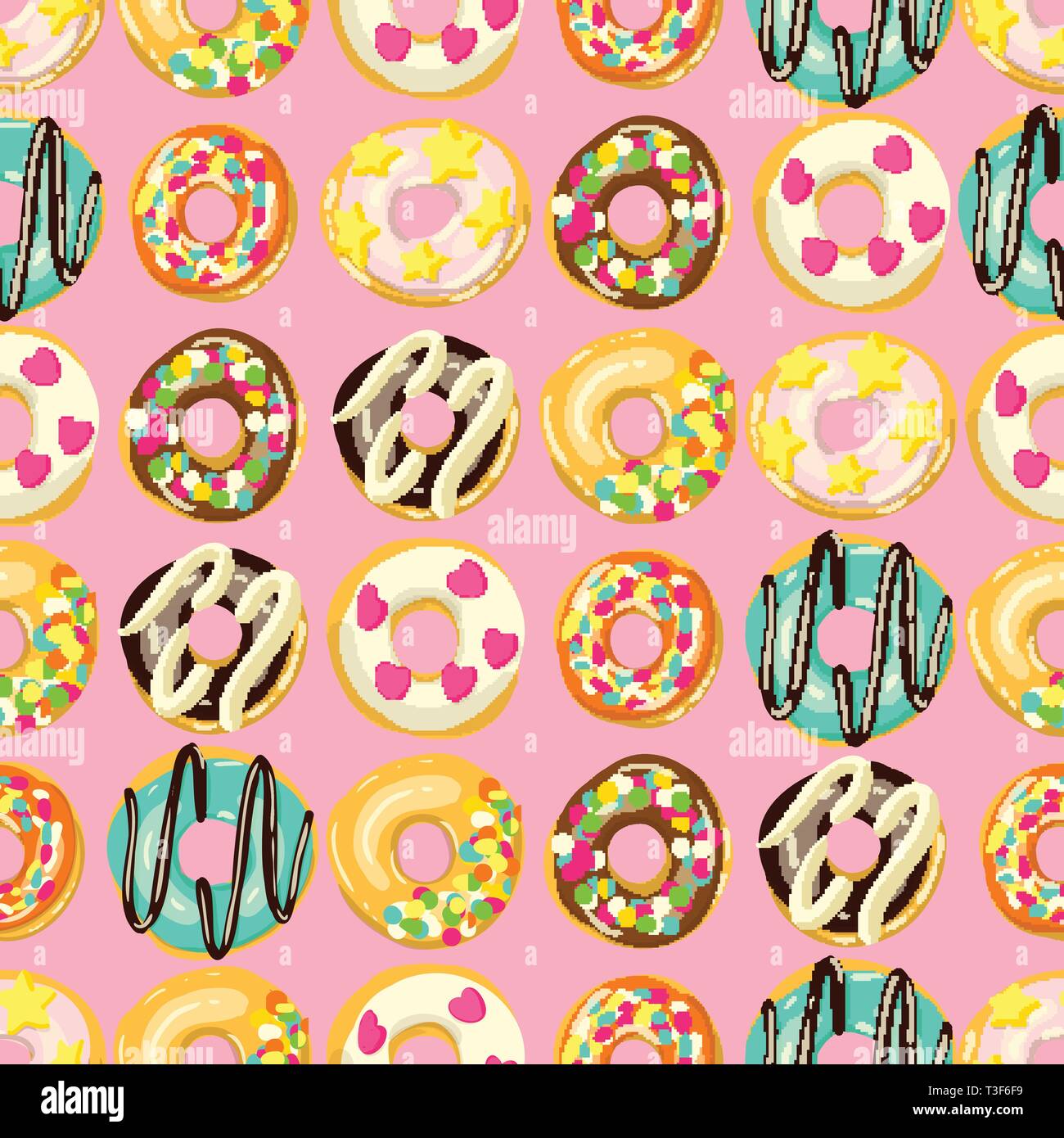 Glazed Donuts seamless pattern. Bakery Vector illustration. Top View ...