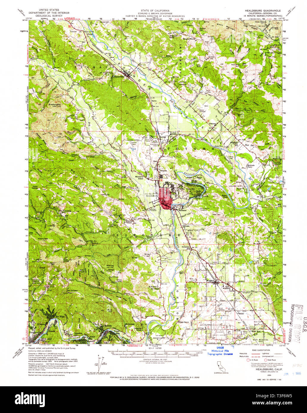 USGS TOPO Map California CA Healdsburg 297674 1955 62500 Restoration Stock Photo