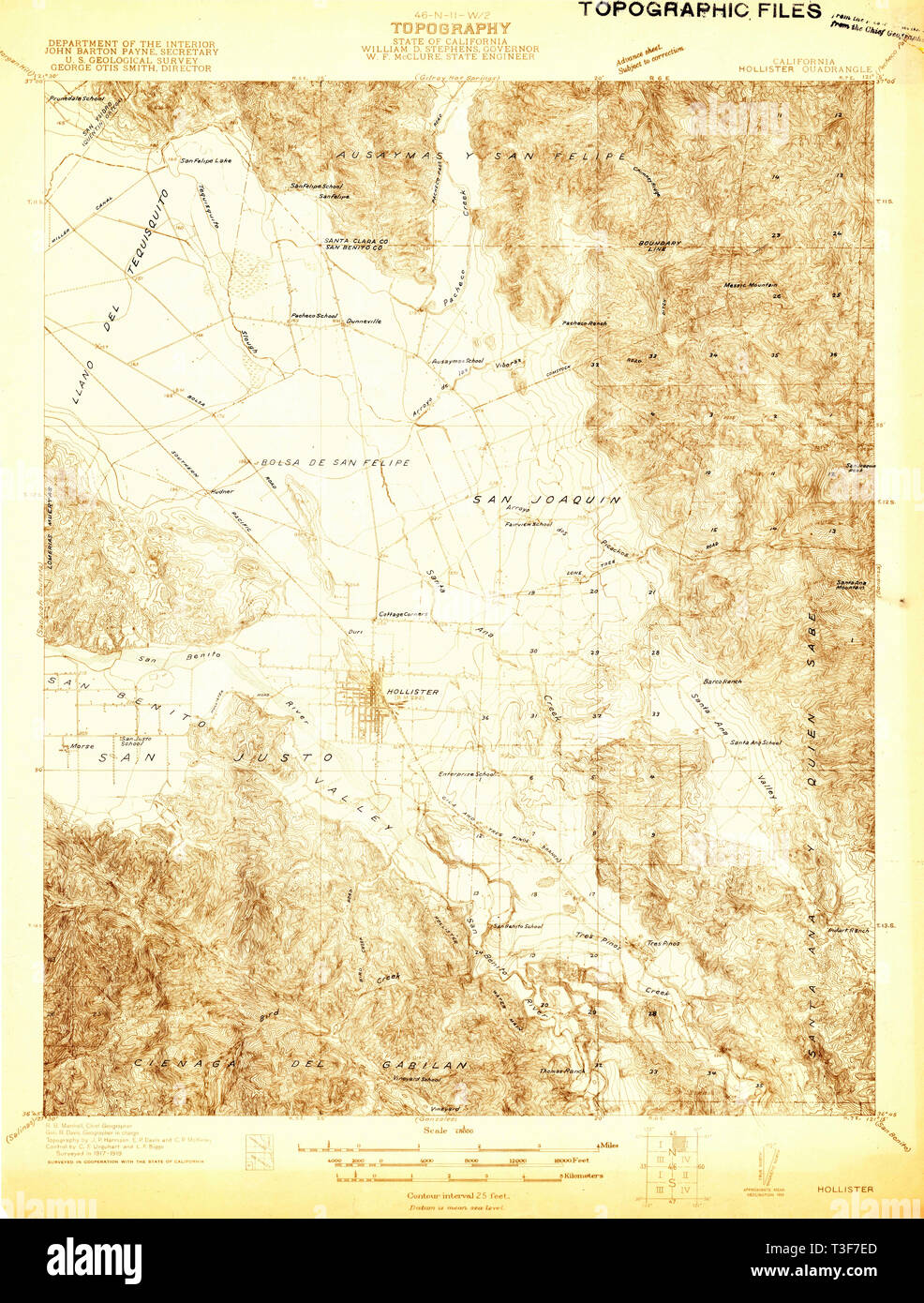 USGS TOPO Map California CA Hollister 296624 1919 48000 Restoration Stock Photo