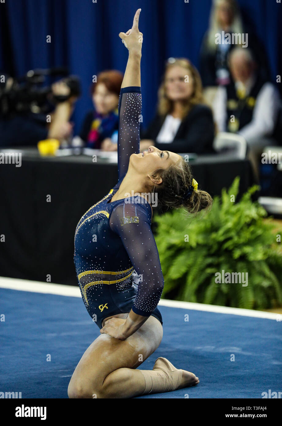 Ann Arbor, MI, USA. 6th Apr, 2019. Michigan's Olivia Karas finishes her