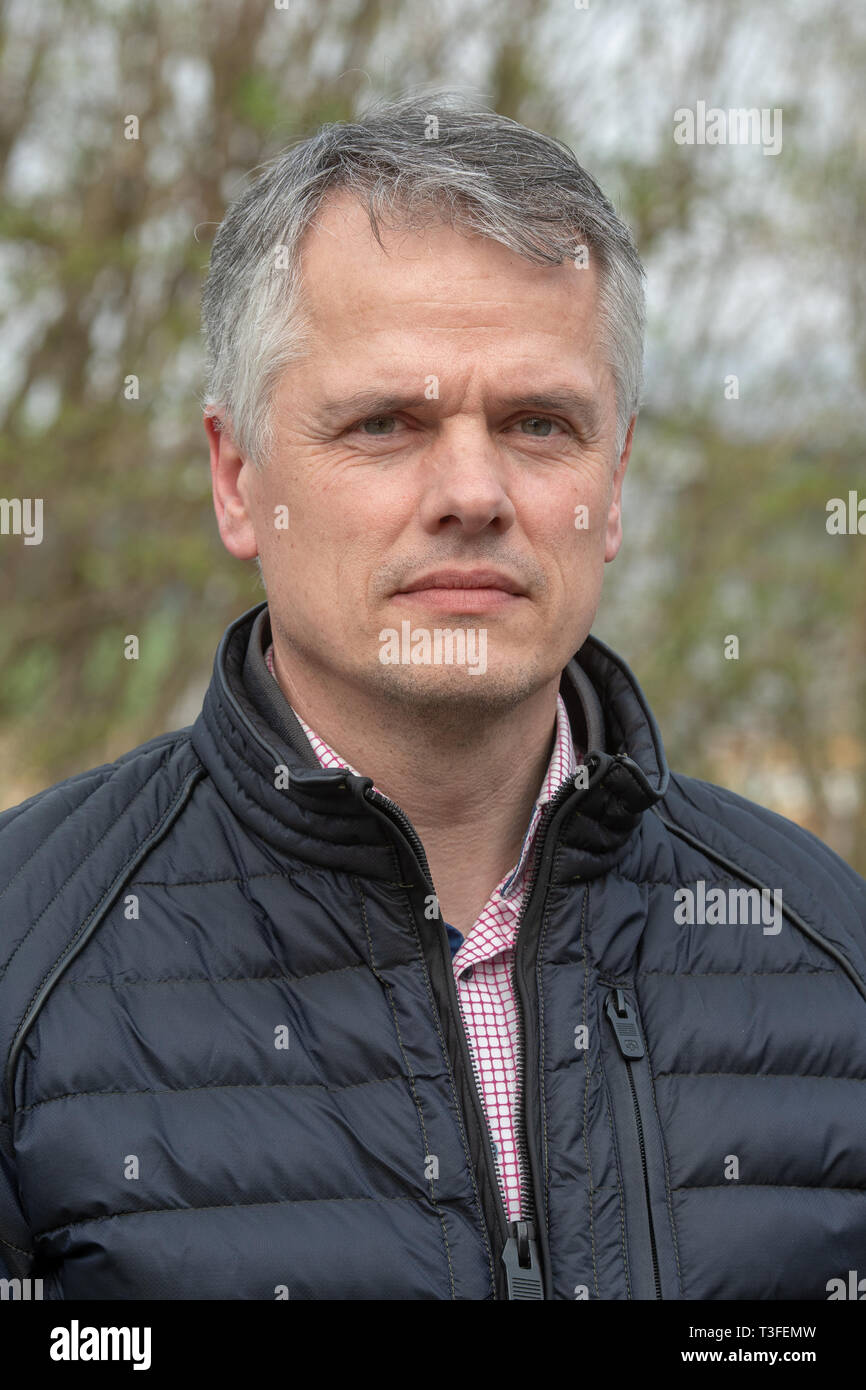 Flossenburg, Germany. 09th Apr, 2019. 09 April 2019, Bavaria, Flossenbürg: Thomas Meiler (CSU), Mayor of the municipality of Flossenbürg. Meiler hopes that the case of Monika Frischholz will be solved after almost 43 years. Photo: Armin Weigel/dpa Credit: dpa picture alliance/Alamy Live News Stock Photo
