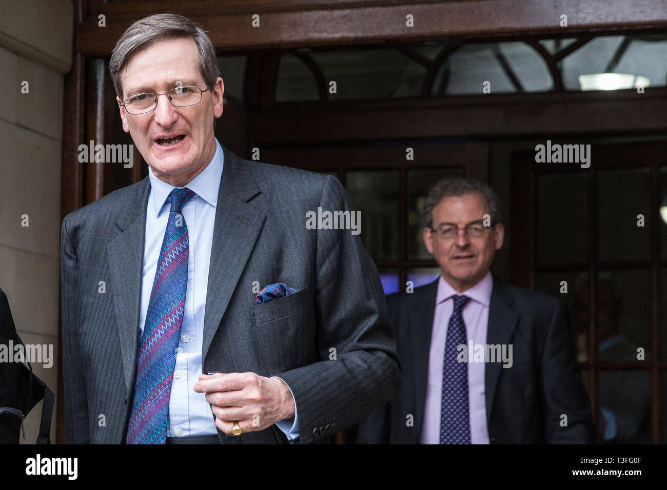 London, UK. 9th April 2019. Dominic Grieve, Conservative MP for Beaconsfield, leaves the People’s Vote rally in Westminster.  Credit: Mark Kerrison/Alamy Live News Stock Photo