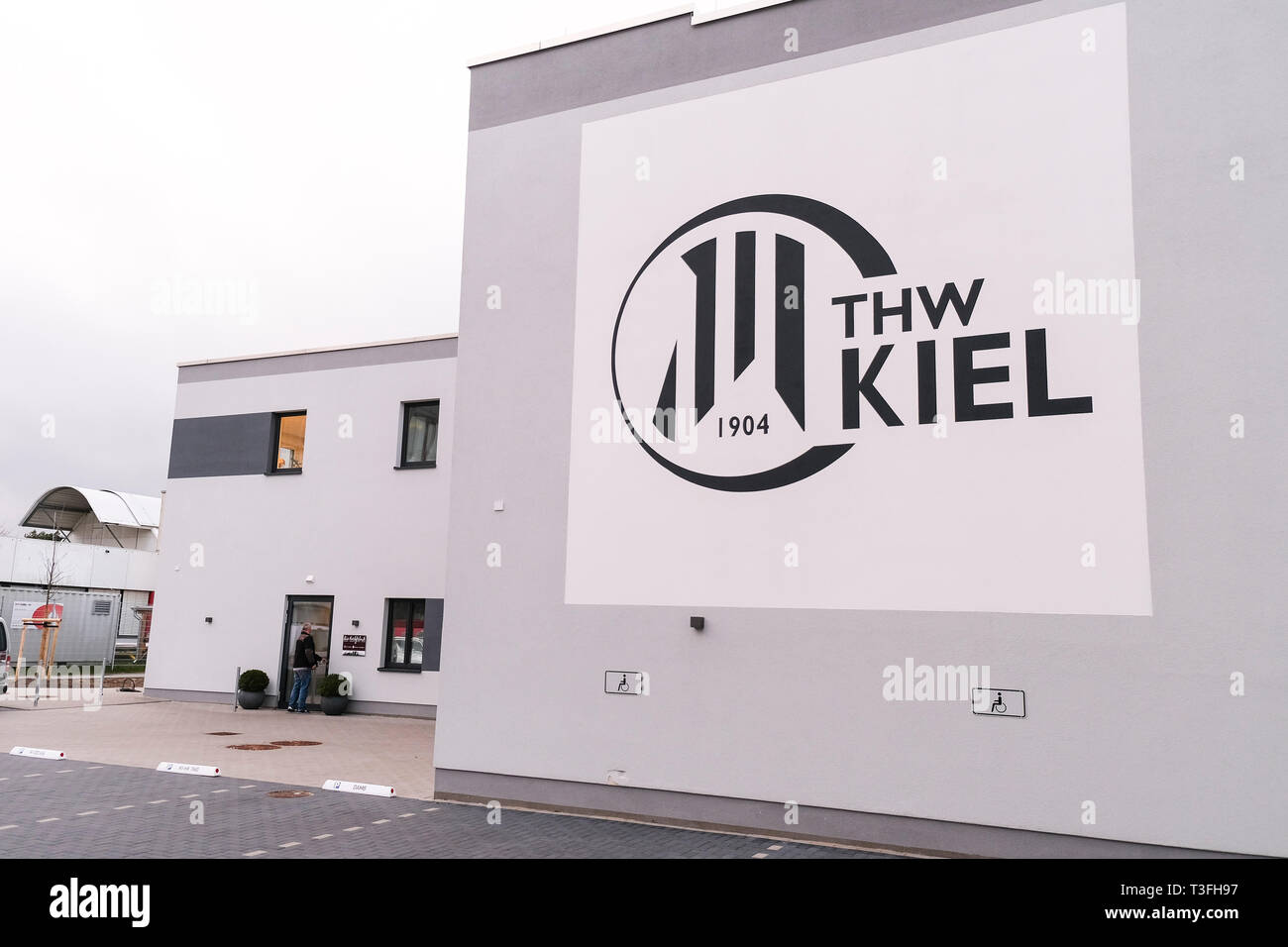Altenholz Germany 26th Mar 2019 The Club Logo Of The Handball Bundesliga Club Thw Kiel Is Attached To A Wall At The Performance Centre Since January 2019 The Professionals And Junior Teams