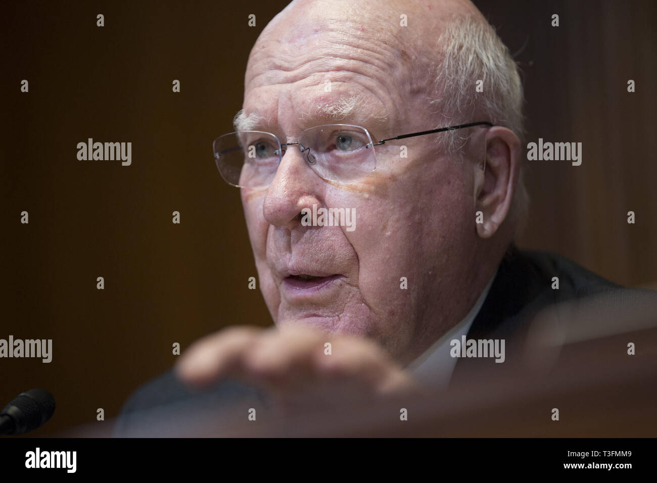 Washington, District of Columbia, USA. 9th Apr, 2019. United States Senator Patrick Leahy (Democrat of Vermont) questions US Secretary of State Mike Pomeo during the US Senate State, Foreign Operations, and Related Programs Subcommittee hearing on April 9, 2019 Credit: Stefani Reynolds/CNP/ZUMA Wire/Alamy Live News Stock Photo