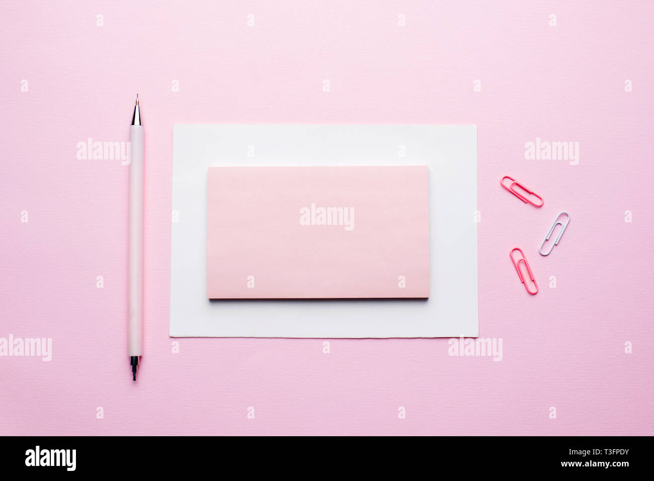 Pink Notepad for text on pastel pink background. Copy space. Top view ...