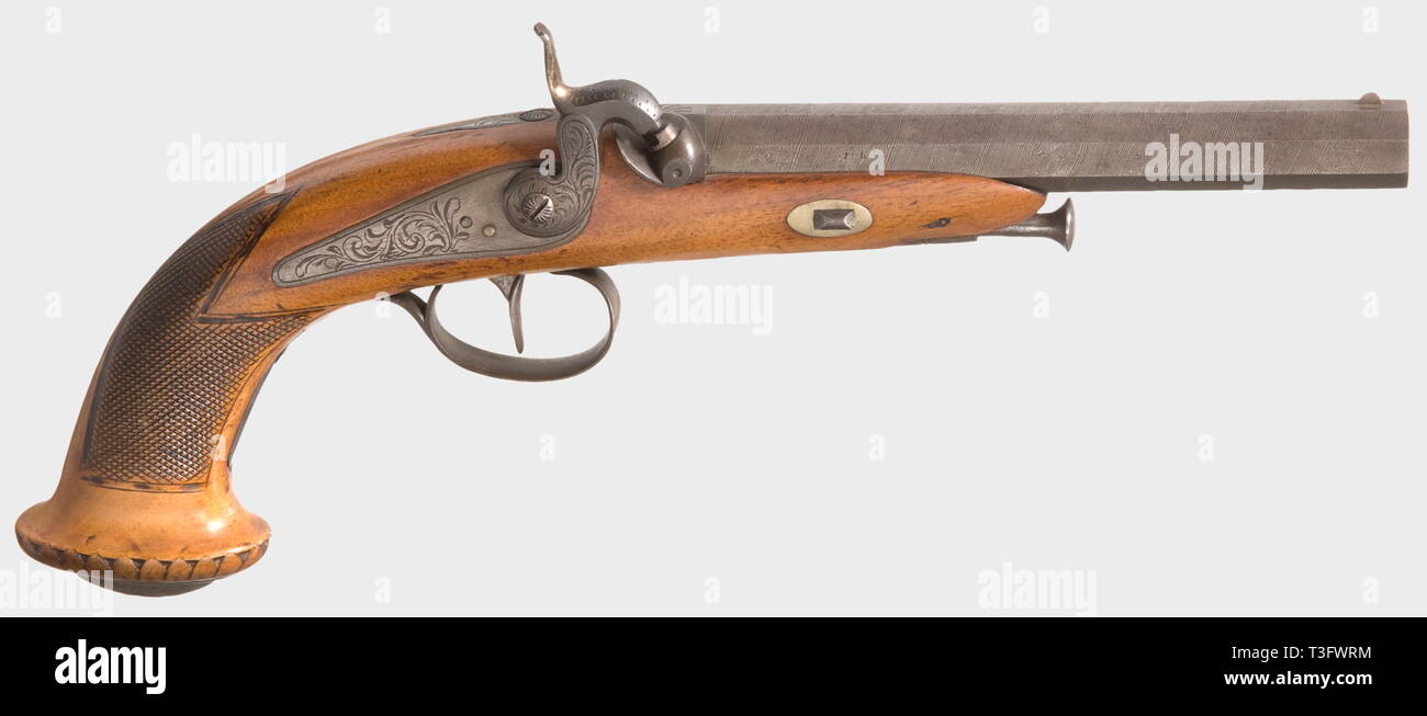 Small arms, pistols, caplock pistol, caliber 14 mm, Liege, Belgium, circa 1840, Additional-Rights-Clearance-Info-Not-Available Stock Photo