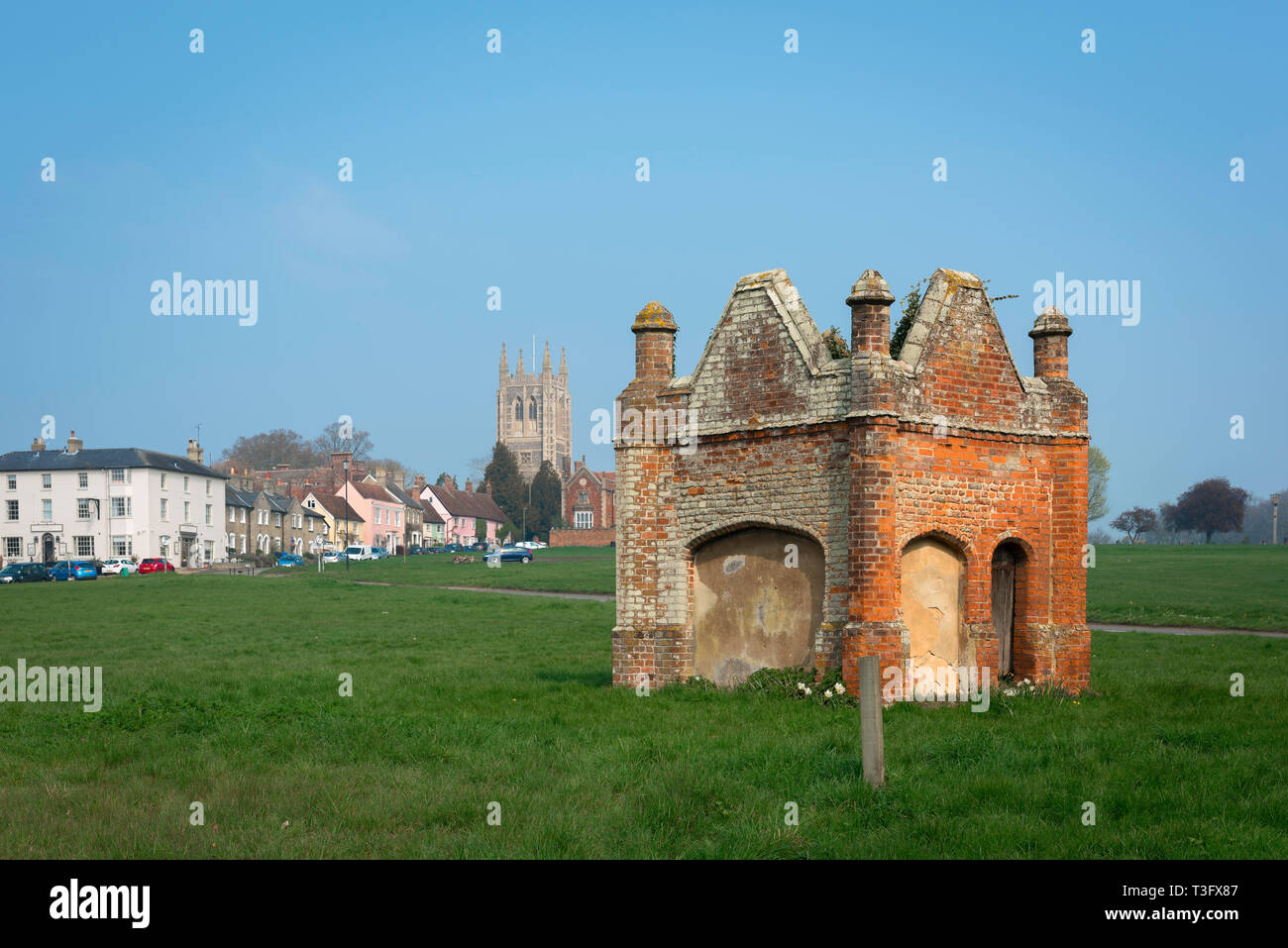 Long Melford Suffolk, view of The Green in Long Melford village with a