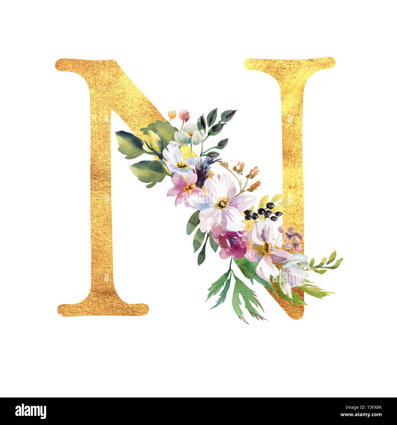 Graphic floral alphabet, gold letter C with vintage flowers bouquet  composition, unique monogram initial perfect for wedding invitations,  greetings Stock Photo - Alamy