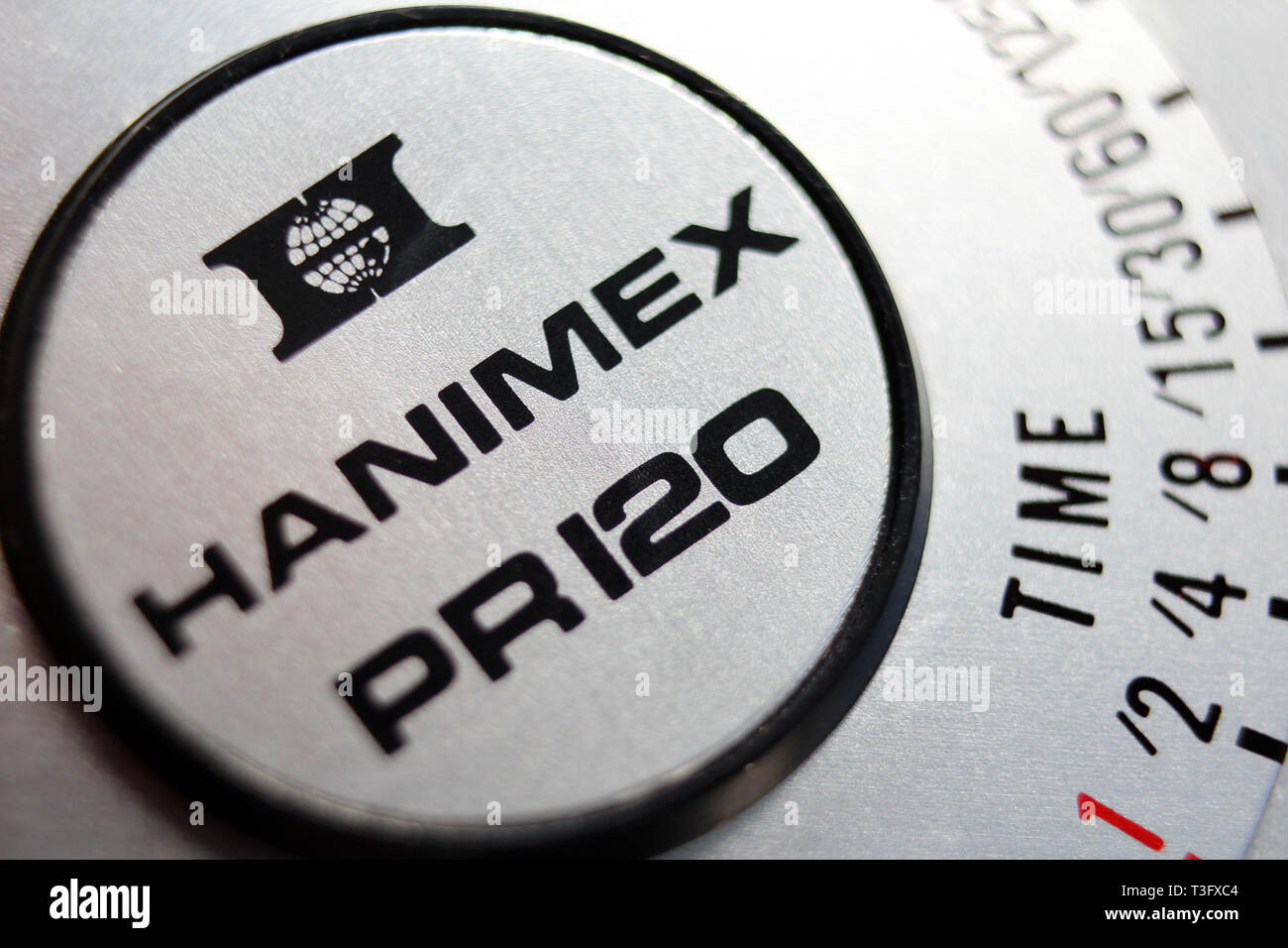 Detail from vintage photographic light meter Hanimex PR-120 made in Japan. Stock Photo