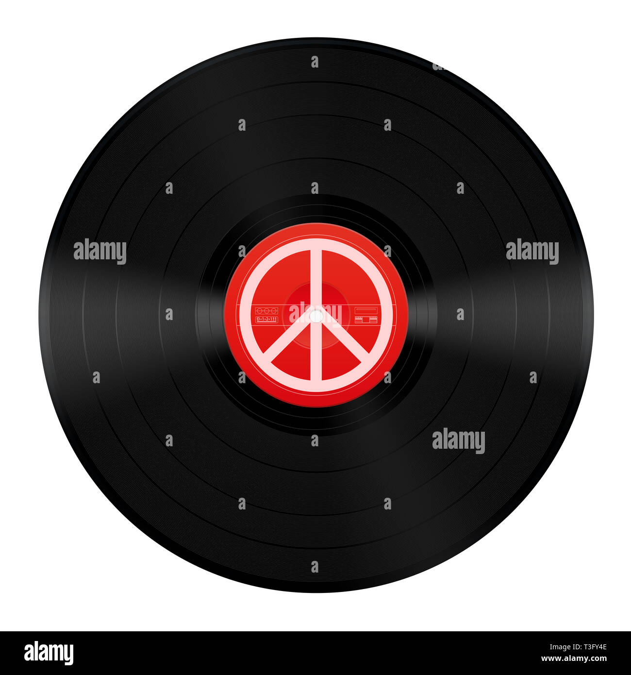 Peace music LP. Vinyl record with peace symbol - illustration on white background. Stock Photo