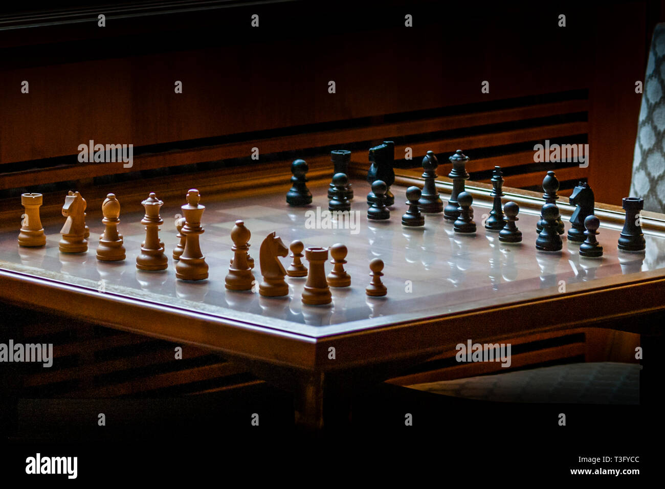 Chessboard in Hotel Waldhaus in Sils im Engadin/Segl, Switzerland Stock Photo
