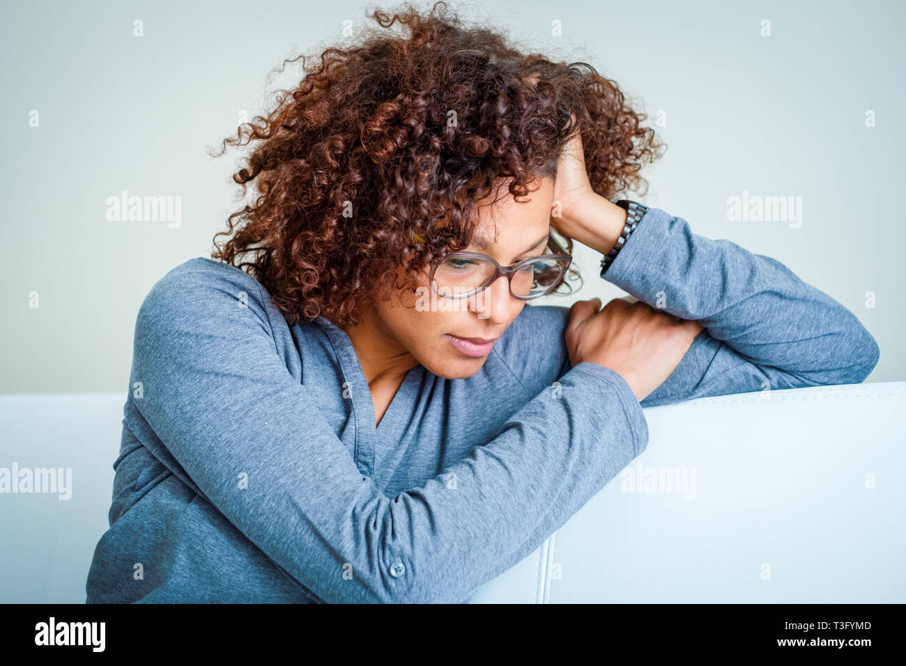 Black woman can't get over relationship breakup Stock Photo