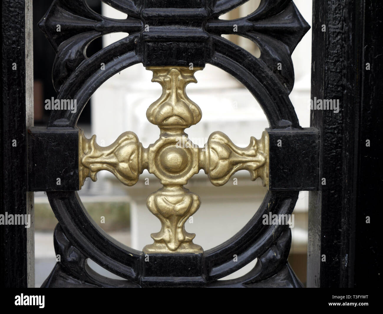Gold decoration on an iron gate in Notting Hill, London UK Stock Photo