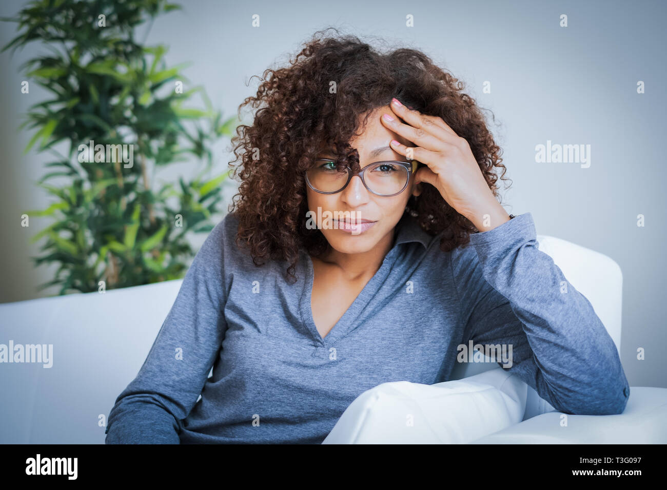 Depressed and lonely afro american woman portrait Stock Photo