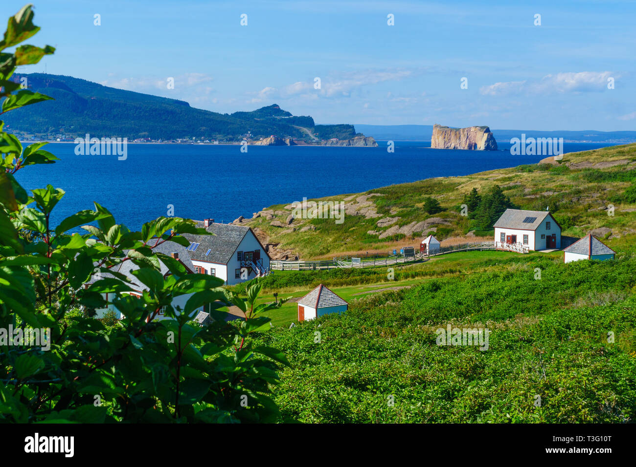 View of the Bonaventure Island and the Perce rock, at the tip of Gaspe Peninsula, Quebec, Canada Stock Photo